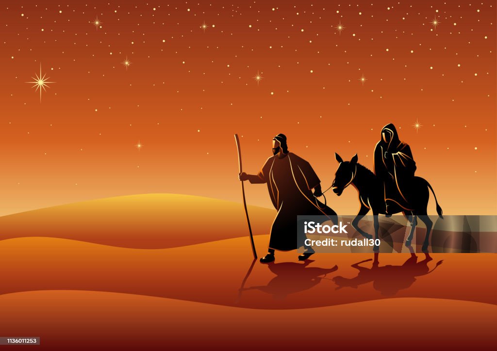 Mary and Joseph, journey to Bethlehem Biblical vector illustration series. Mary and Joseph, journey to Bethlehem, for Christmas theme Joseph - Husband of Mary stock vector