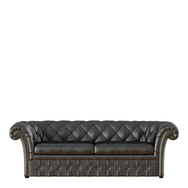 schwarzes kapithon-sofa auf weißem hintergrund 3d - leather headboard stock-fotos und bilder