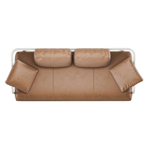 istock Brown leather sofa with pillows on a white background top view 3d rendering 1136011804