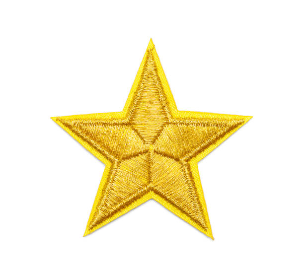 Gold Star Patch General Gold Uniform Patch Isolated on White. embroidery photos stock pictures, royalty-free photos & images