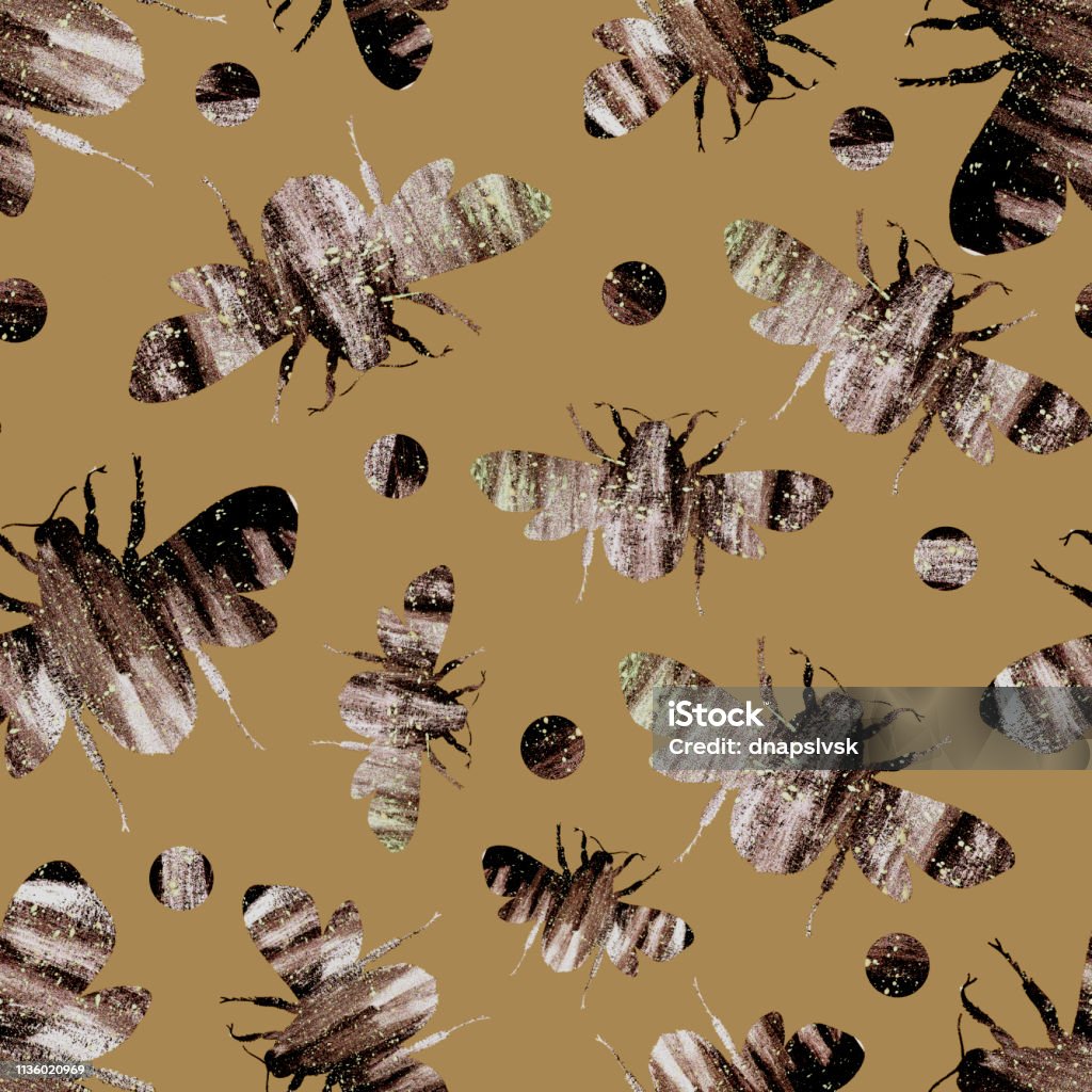 Brown Insect Design Geometric Figures With Abstract Insects And Textures On A Light Brown ...