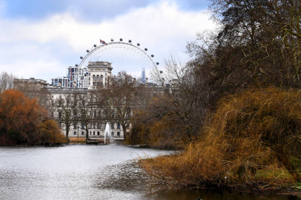 istock Buildings and trees near a lake 1136021088