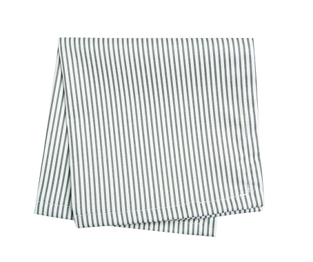 Folded kitchen towel grey stripes isolated on white.