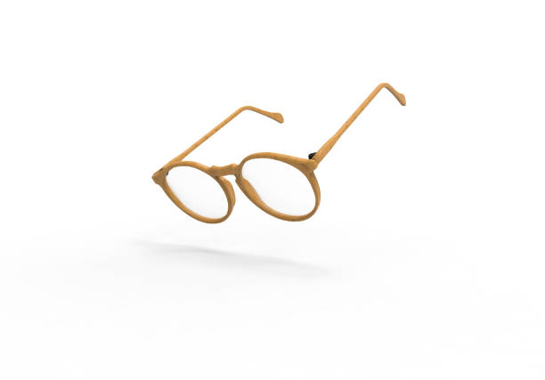 Studio shot of flying Wood glasses with shadow