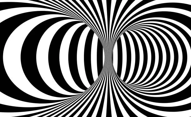 Vector illustration of Black and white lines optical illusion. Abstract striped spiral vector background