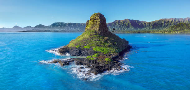 istock Hawaiian city scape with mountains 1136031588
