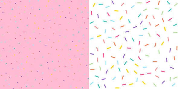 Seamless Colorful confetti sprinkle pattern wallpaper background set. Vector illustration.