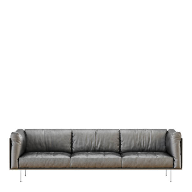 istock Leather soft black sofa with folds on a white background 3d 1136034260