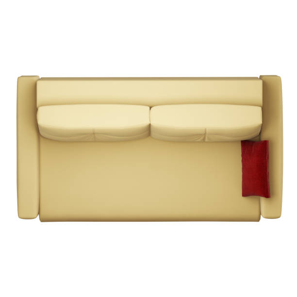 istock Yellow sofa with a red pillow on a white background 3d 1136034281