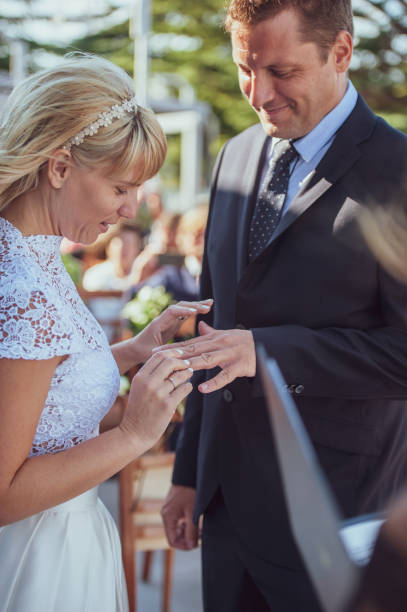 istock Husband and Wife Exchanging Wedding Rings at the Wedding 1136037836