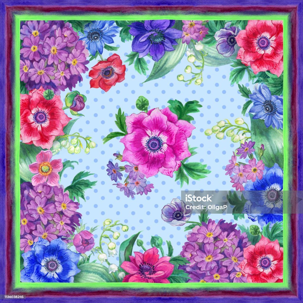 Scarf Design Spring A Scarf With A Spring Floral Pattern And A Stripe On The Edges Stock ...