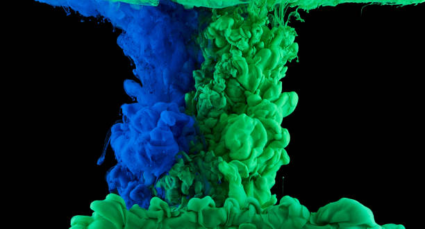 Two colours of ink mix underwater