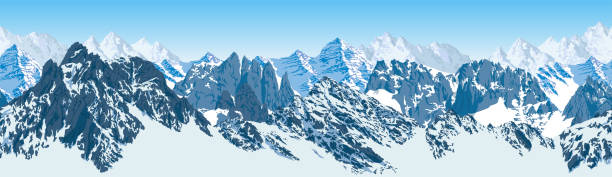 illustrations, cliparts, dessins animés et icônes de panorama de l'himalaya de montagnes de vecteur de karakoram - switzerland mountain glacier european alps