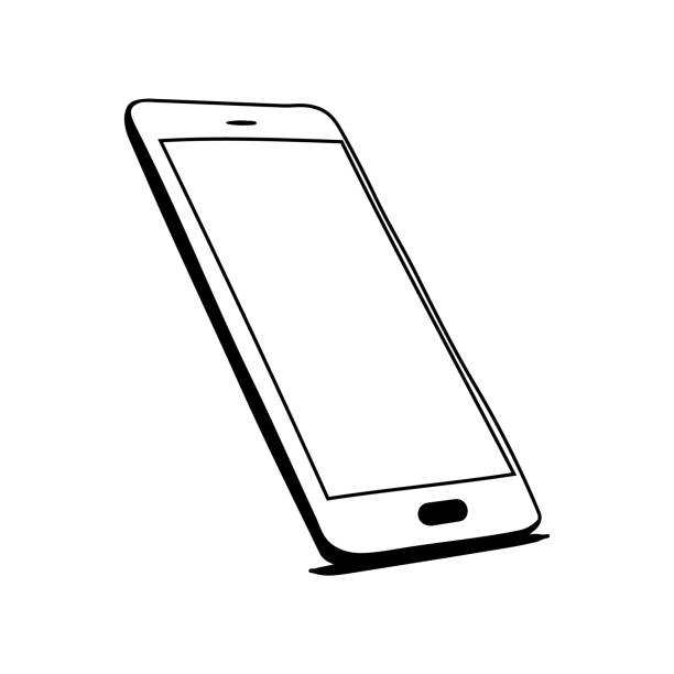 Hand drawn sketch of mobile phone Hand drawn sketch of mobile phone, smartphone device isolated icon, mockups mobile sketch telephone line stock illustrations