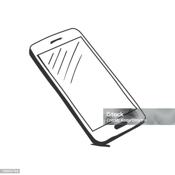 Smartphone Object Drawing Hand Drawn Sketch Of Mobile Phone Stock Illustration - Download Image ...