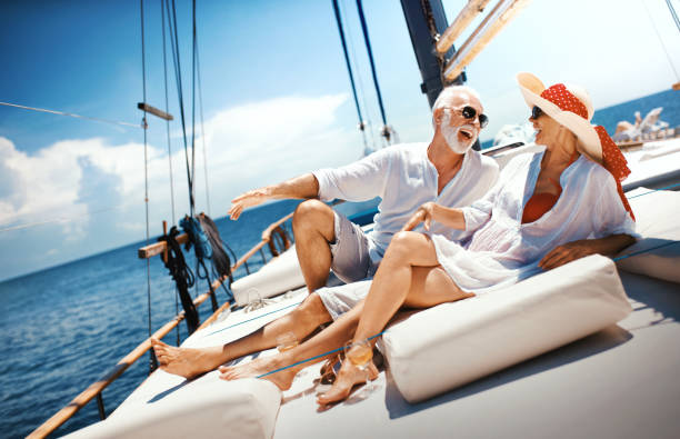 istock Senior couple on a sailing cruise. 1136048227