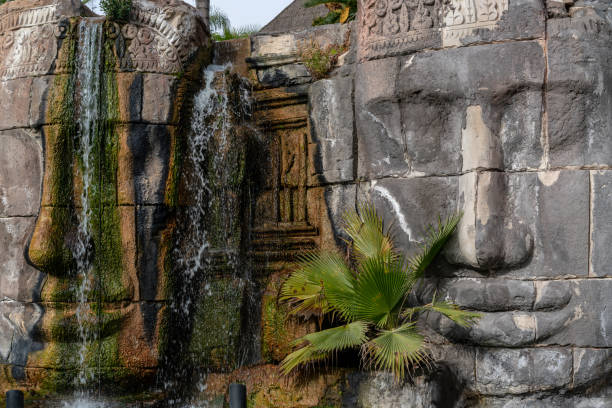 istock Tropical plant near ancient faces 1136052326