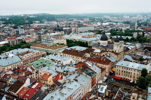building, church, city, cityscape, distance, far, from height, house, lviv, lvov, old, outdoor, panorama, roof, street, tourism, town, travel, ukraine