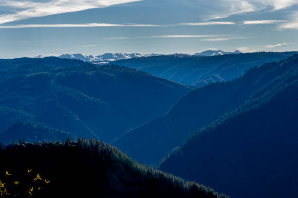 Snow-capped Sierras and foothills, El Dorado national Forest, California.