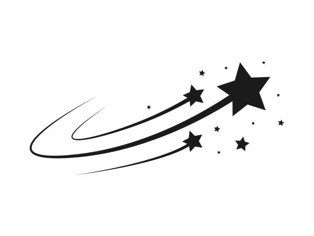 sternensilhouette des sturzes von kometen, meteoriten, asteroiden, die funken von feuerwerkskörpern. vektor-gestaltungselemente isoliert auf hellem hintergrund - missile stock-grafiken, -clipart, -cartoons und -symbole