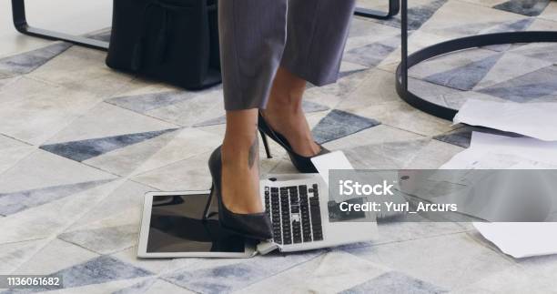 Shes Had Enough Of Technology Stock Photo - Download Image Now - Computer, Breaking, Demolishing