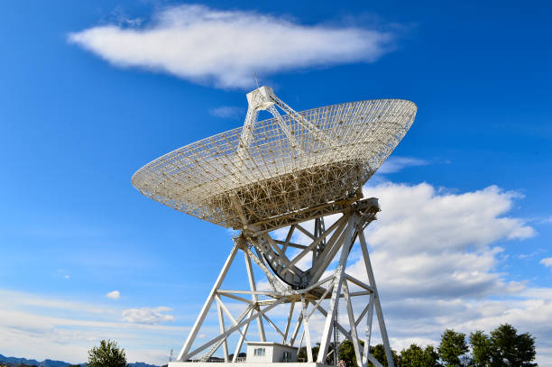 istock Array of satellite dishes or radio antennas against sky. Space o 1136062517