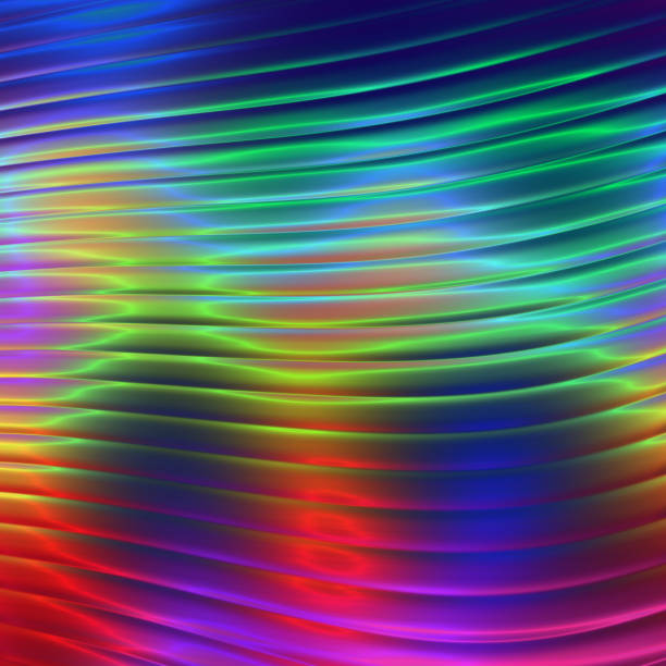 Neon Colorful Holographic Foil Stripe Wave Background Rippled Wavy Pattern Multi Colored Vibrant Shiny Texture Digitally Generated Image