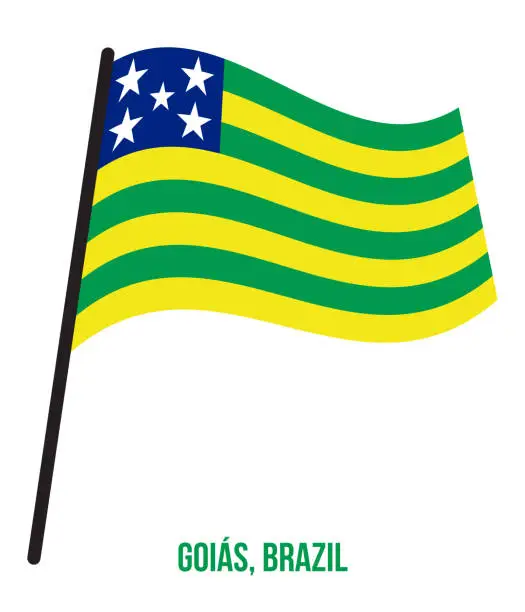 Vector illustration of Goias Flag Waving Vector Illustration on White Background. States Flag of Brazil