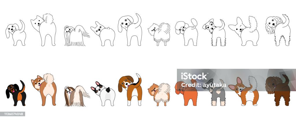 Set of funny small dogs showing their butts Dog stock vector