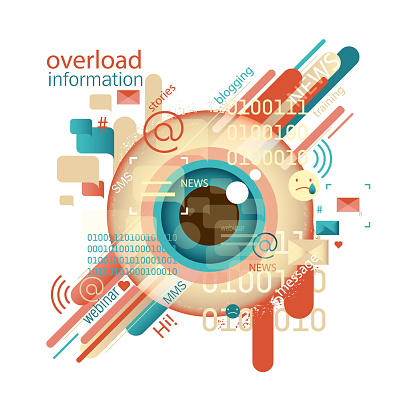 Abstract vector image. Information Overload concept. Intoxication information. Eye and web icon. Information flows, stored data.