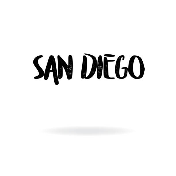 illustrazioni stock, clip art, cartoni animati e icone di tendenza di san diego lettering design - label travel san diego california california