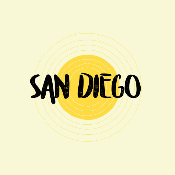 illustrazioni stock, clip art, cartoni animati e icone di tendenza di san diego lettering design - label travel san diego california california