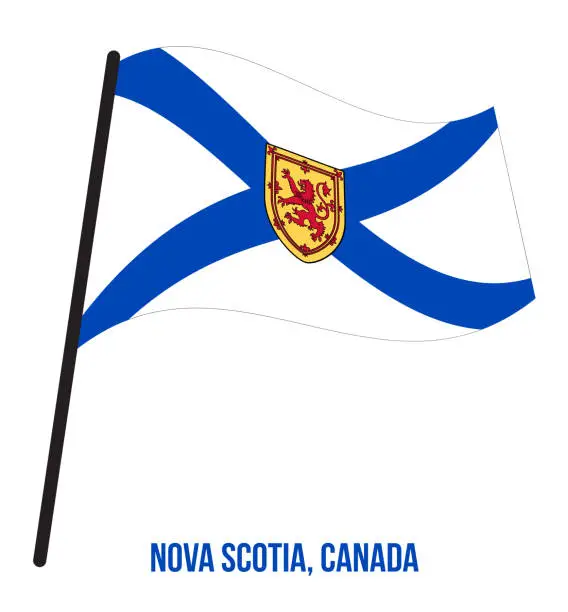 Vector illustration of Nova Scotia Flag Waving Vector Illustration on White Background. Provinces Flag of Canada