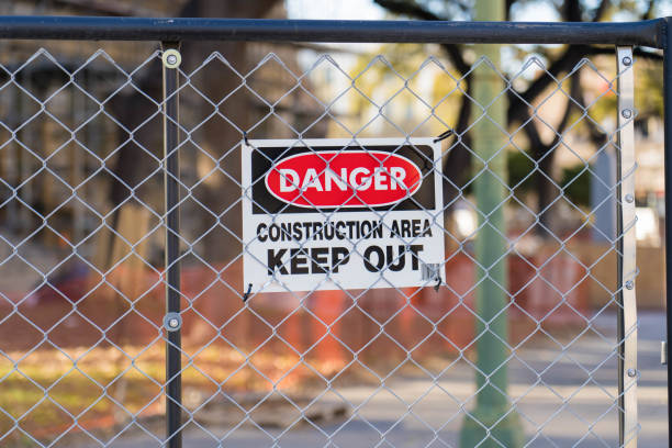 istock Construction Area Keep Out Sign on Metal Fence 1136090211