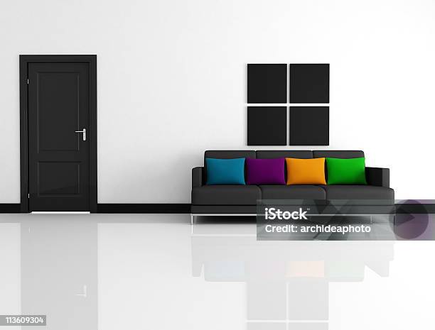 Minimalist Living Room Stock Photo - Download Image Now - Apartment, Black Color, Blue