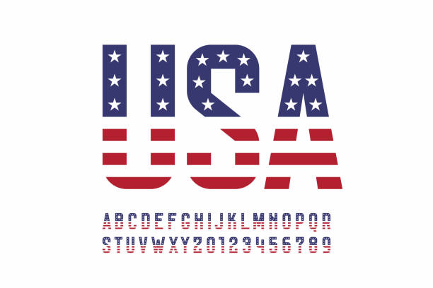 ilustrações de stock, clip art, desenhos animados e ícones de usa national flag style font - usa independence day fourth of july flag