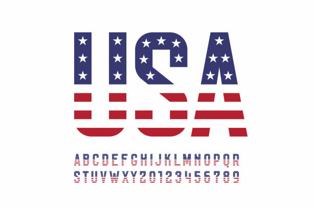 сша шрифт в стиле национального флага - american flag flag american culture star shape stock illustrations