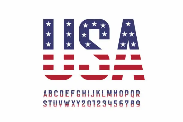 Vector illustration of USA national flag style font