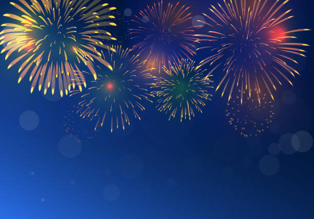 istock colorful fireworks vector, sparkling in dark blue sky, fireworks for festive events, new year, Christmas, 4th July 1136095689