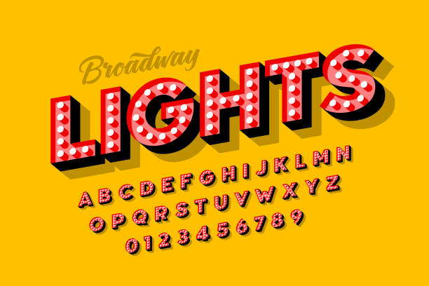 Broadway lights, retro style light bulb font Broadway lights, retro style light bulb font, vintage alphabet, letters and numbers vector illustration musical theater stock illustrations