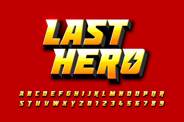 Comics superhero style font Comics style font design, superhero inspired alphabet, last hero, letters and numbers vector illustration lightning wings stock illustrations