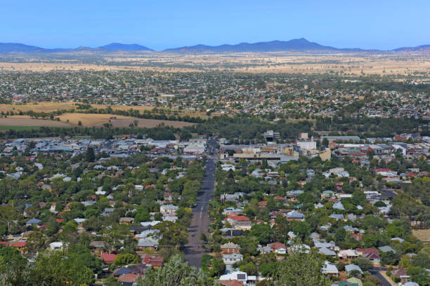 View from Oxley Scenic Lookout, Tamworth, NSW Australia looking out to the town and streets below. Taken in February (Summer).