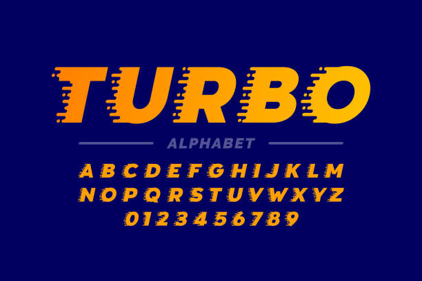 Speed style retro font, alphabet and numbers, vector illustration Speed style retro font, alphabet and numbers, vector illustration turbo stock illustrations
