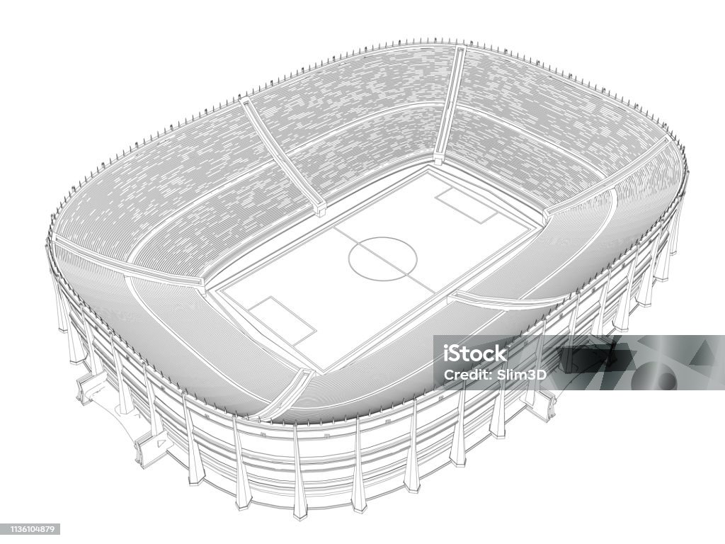 Contour d'un grand stade pour le football. vue 3D. isométrique. Illustration vectorielle - clipart vectoriel de Stade libre de droits