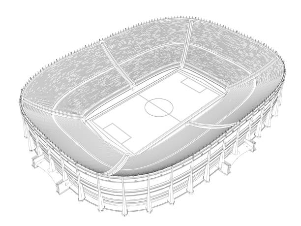 Contour of a large stadium for football. 3D. Isometric view. Vector illustration Contour of a large stadium for football. 3D. Isometric view. Vector illustration. cricket team stock illustrations