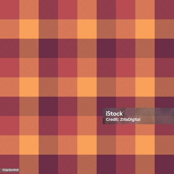 Herringbone Pixel Plaid Pattern Vector Seamless Tartan Check Plaid In Raspberry Pink Orange And Yellow For Poncho Scarf Jacket Blanket Or Other Textile Design Stock Illustration - Download Image Now