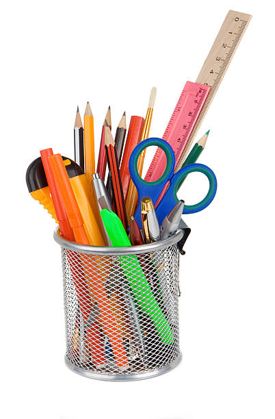 istock set of school accessories in holder basket on white 113610543