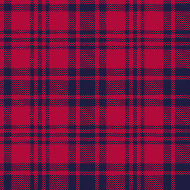 ilustraciones, imágenes clip art, dibujos animados e iconos de stock de patrón de cuadros sin costuras en azul oscuro y rayas rojas. - tartan plaid textured pattern