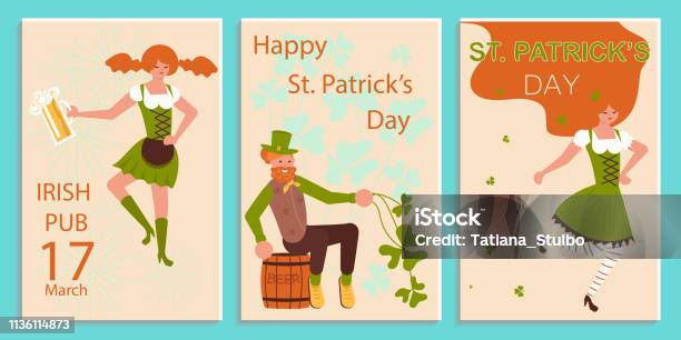 Set Of Greeting Banners Of Saint Patricks Day Stock Illustration - Download Image Now - Adult, Bar - Drink Establishment, Beard