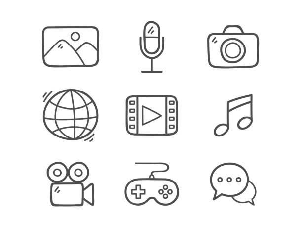 Doodle Multimedia Icons. Doodle Multimedia Icons. Hand Drawn Icon Set. doodle photos stock illustrations